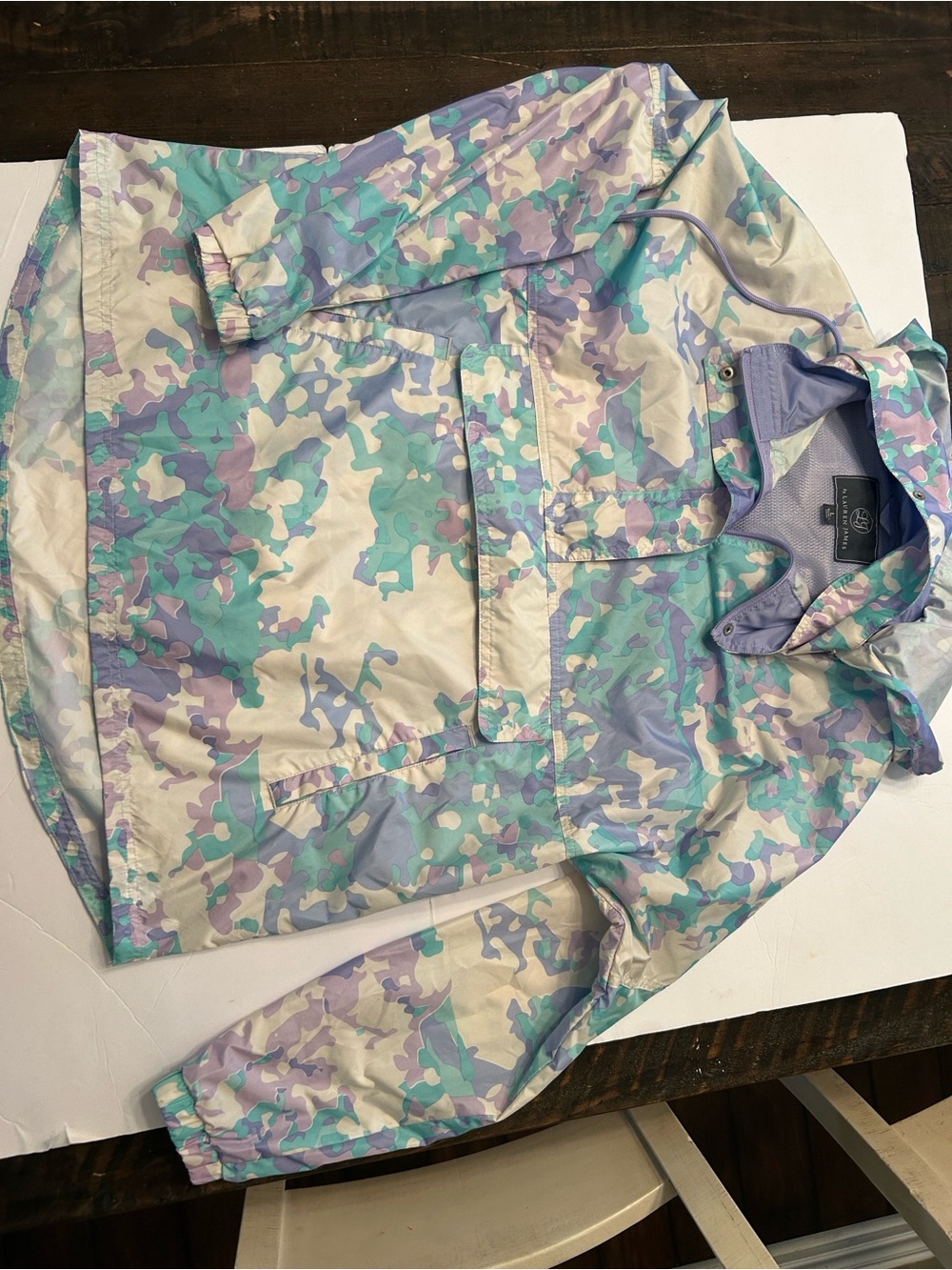 Lauren James Pastel Camo Hooded Rain Jacket Windbreaker Women’s size large